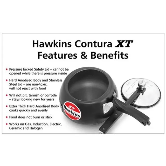 Hawkins Contura Hard Anodised Black Inner Lid Pressure Cooker - Xtra Thick & Induction Base, CXT20, 2 l-4.webp